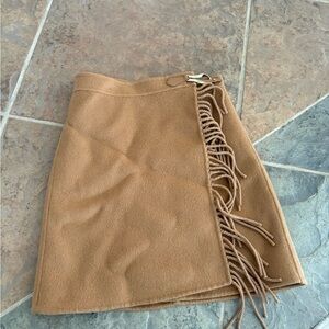 Sandro Camel Fringed Mini Skirt